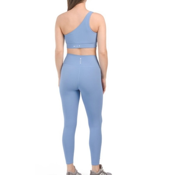 WILO Powder Blue One Shoulder Sports Bra And Leggings Set Sz XS - Picture 9 of 10